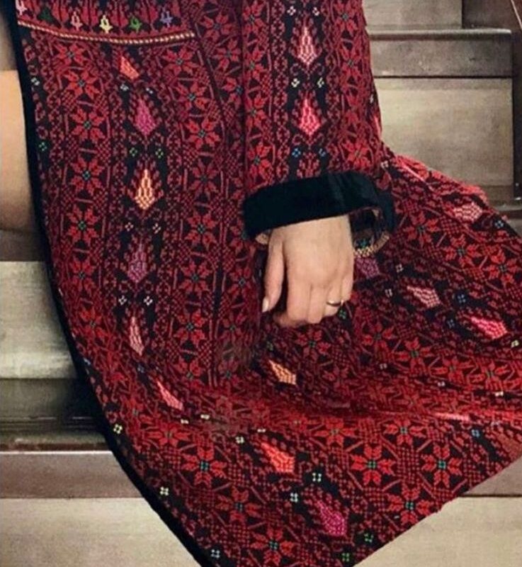 Handcrafted Palestinian embroidery Knee length coat