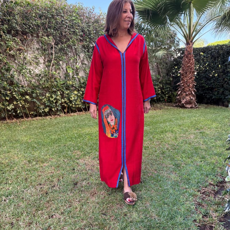 Moroccan jellaba adorned with hand-painted artistry